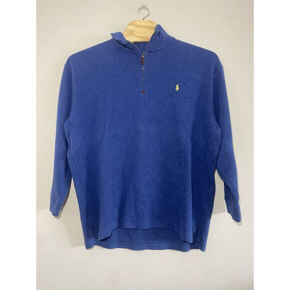 Ralph Lauren Pullover Sweater 2XB BIG Blue Quarter Zip‎ Long Sleeve Men - Picture 1 of 7